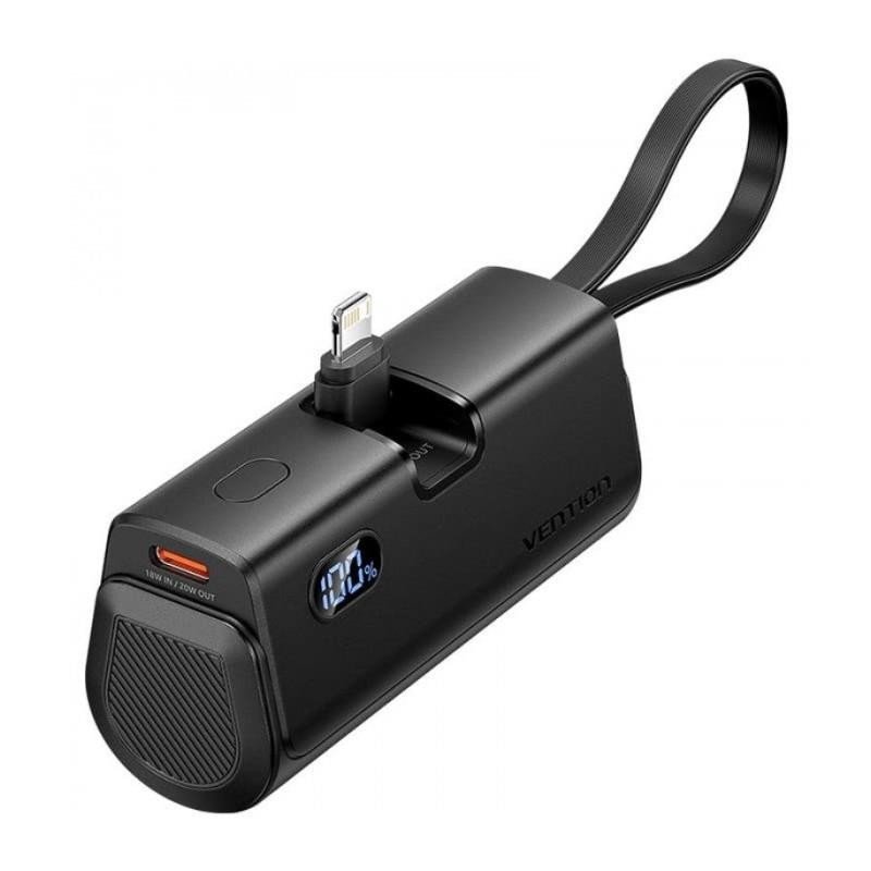 POWERBANK VENTION 4800MAH 2XUSB-C + LIGHTNING PLEGABLE 22.5W BLACK